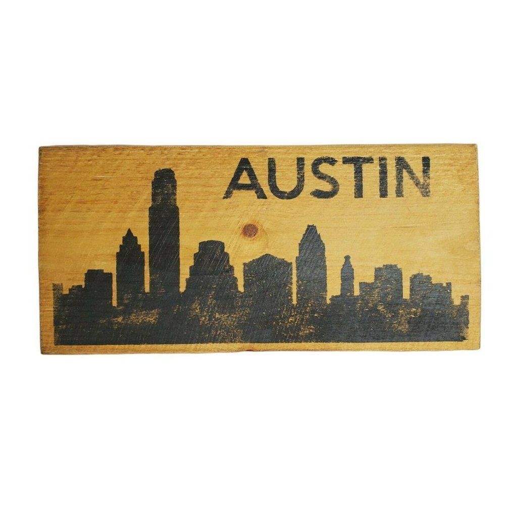 AUSTIN Texas Skyline Sign 20" x 9.5" Wall Hanging Made In USA Barn Wood
